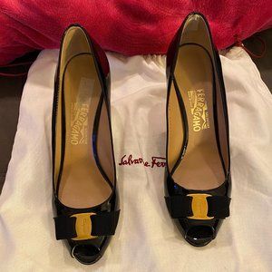 Salvatore Ferragamo Pola Peep-Toe Vara Bow Heels